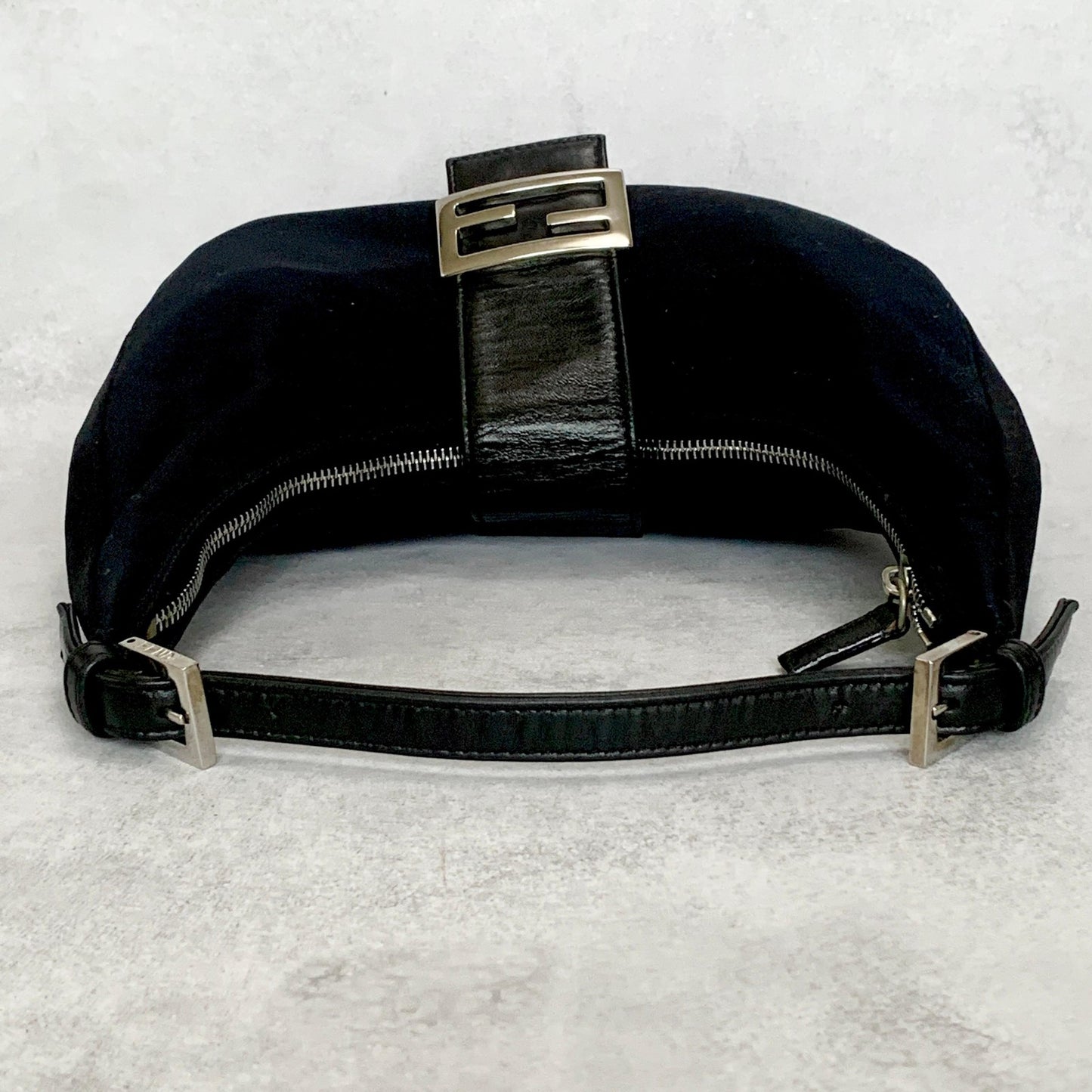 FENDI Croissant Bag Mamma Baguette Shoulder Purse FF Cotton Black Silver Auth