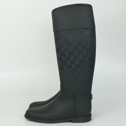 GUCCI Rain Boots Shoes GG EU 36 US 6 Black Authentic