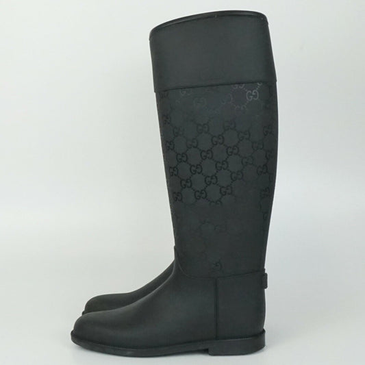 GUCCI Rain Boots Shoes GG EU 36 US 6 Black Authentic