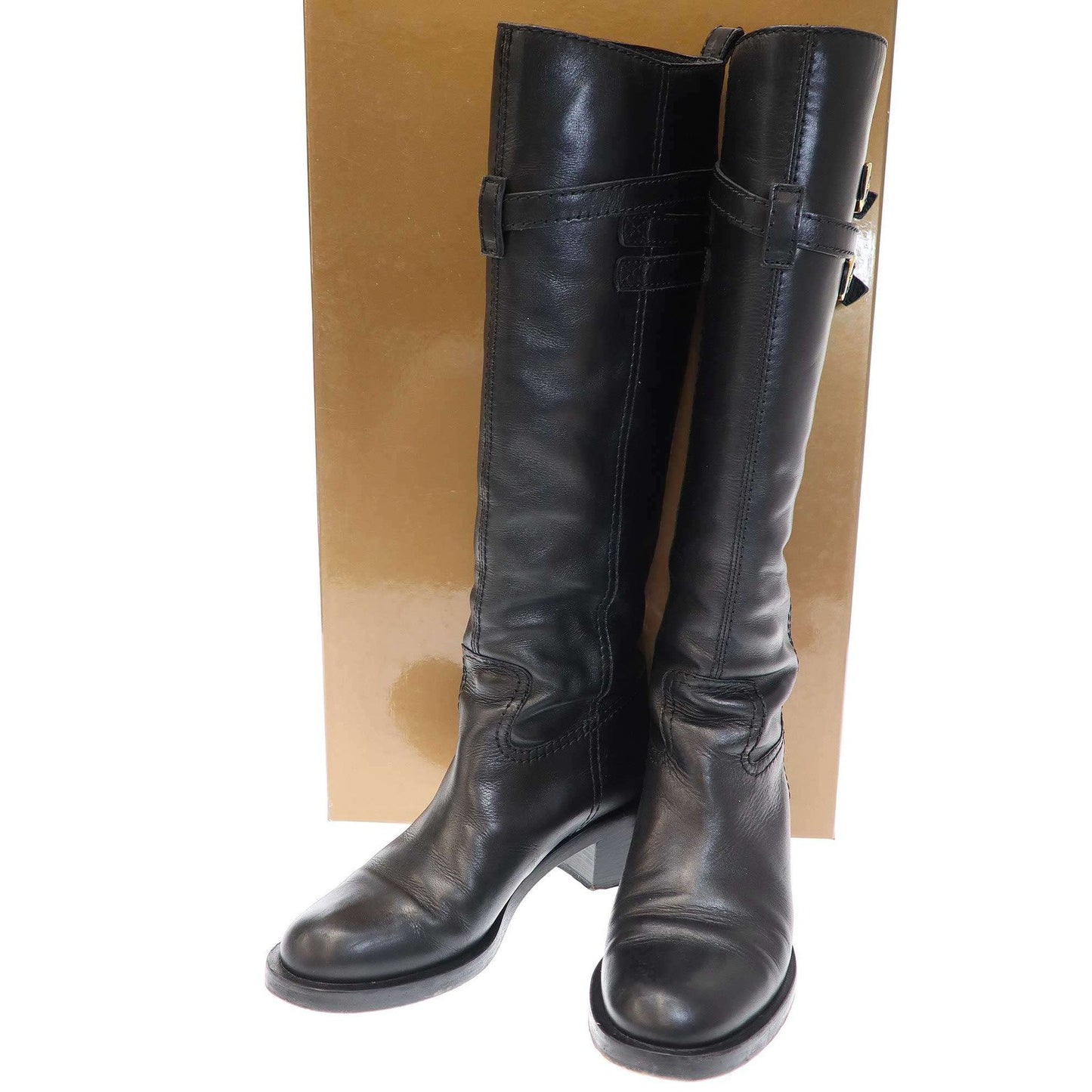 GUCCI Double Belt Long Boots Shoes EU 36 US 6 Leather Black Authentic