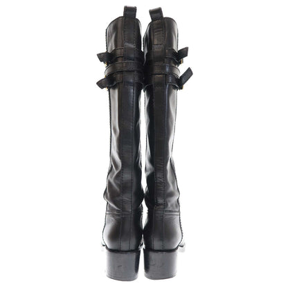 GUCCI Double Belt Long Boots Shoes EU 36 US 6 Leather Black Authentic