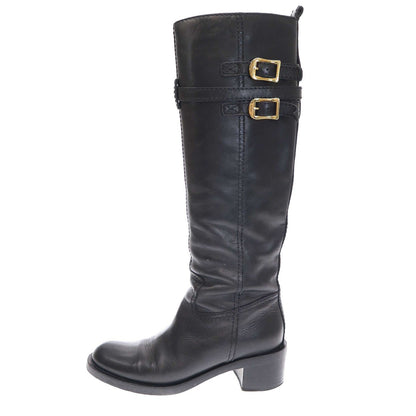 GUCCI Double Belt Long Boots Shoes EU 36 US 6 Leather Black Authentic