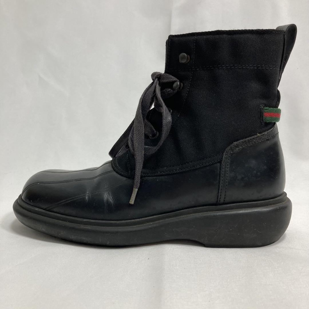 GUCCI Boots Sneaker Shoes Sherry Line Leather Canvas Black Authentic