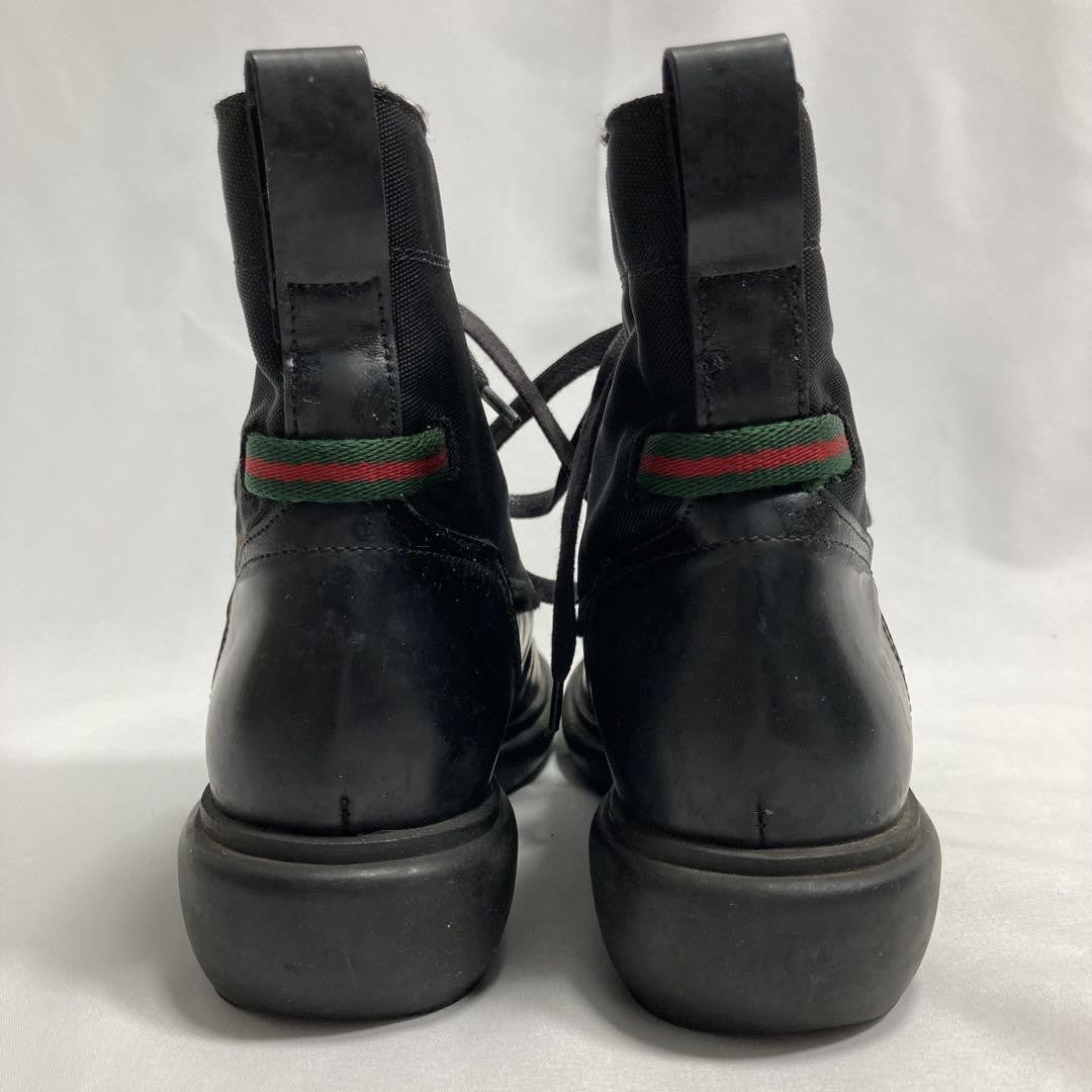 GUCCI Boots Sneaker Shoes Sherry Line Leather Canvas Black Authentic