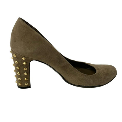 GUCCI Shoes Pumps Heel Studs EU 37 US 7 Gray Beige Authentic