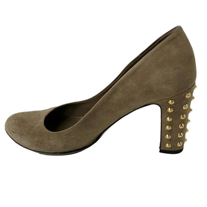 GUCCI Shoes Pumps Heel Studs EU 37 US 7 Gray Beige Authentic