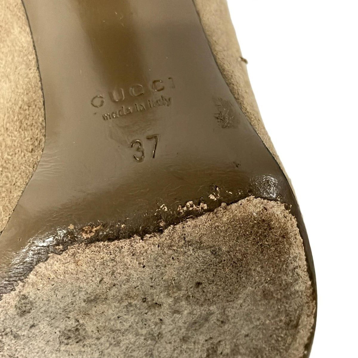 GUCCI Shoes Pumps Heel Studs EU 37 US 7 Gray Beige Authentic