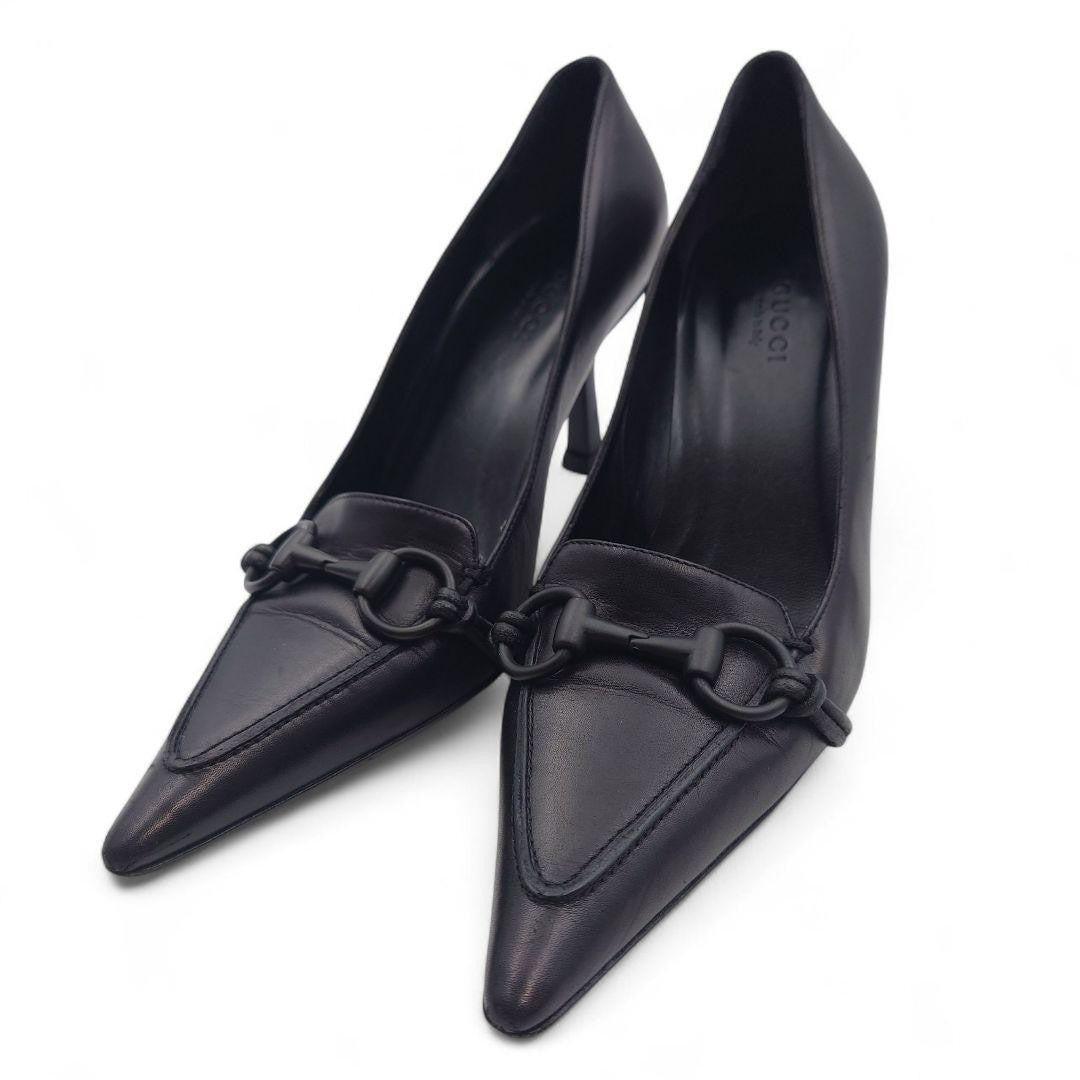 GUCCI Shoes Pumps Heel Horsebit EU 36 US 6 Leather Black Authentic