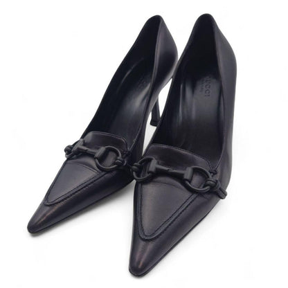 GUCCI Shoes Pumps Heel Horsebit EU 36 US 6 Leather Black Authentic