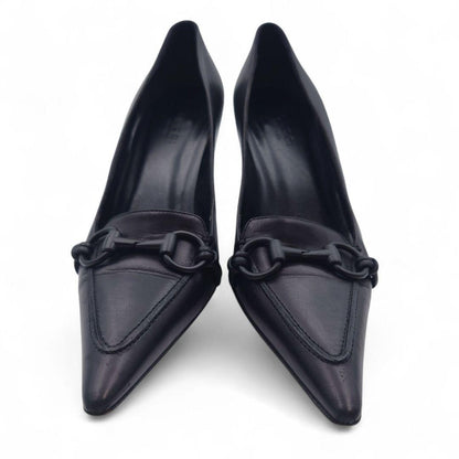 GUCCI Shoes Pumps Heel Horsebit EU 36 US 6 Leather Black Authentic
