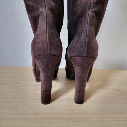 GUCCI Long Boots Shoes EU 35.5 US 5.5 Suede Dark Brown Authentic