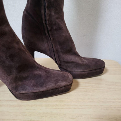 GUCCI Long Boots Shoes EU 35.5 US 5.5 Suede Dark Brown Authentic