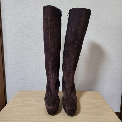 GUCCI Long Boots Shoes EU 35.5 US 5.5 Suede Dark Brown Authentic