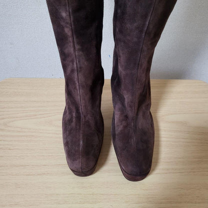 GUCCI Long Boots Shoes EU 35.5 US 5.5 Suede Dark Brown Authentic