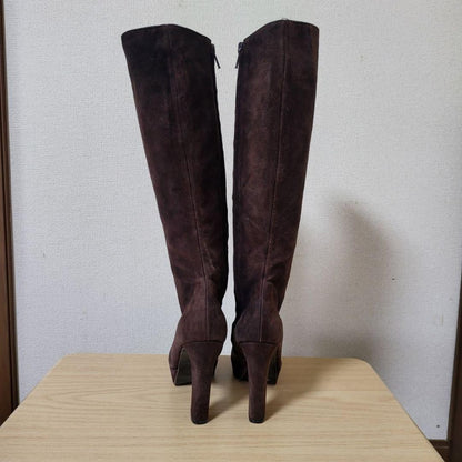 GUCCI Long Boots Shoes EU 35.5 US 5.5 Suede Dark Brown Authentic