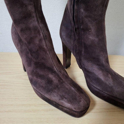 GUCCI Long Boots Shoes EU 35.5 US 5.5 Suede Dark Brown Authentic