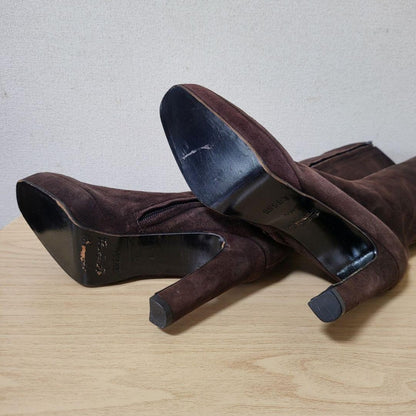 GUCCI Long Boots Shoes EU 35.5 US 5.5 Suede Dark Brown Authentic