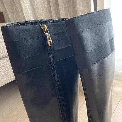 GUCCI Long Boots Shoes EU 37.5 US 7.5 Leather Black Authentic