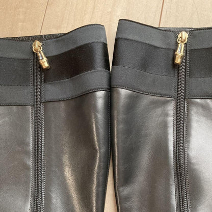 GUCCI Long Boots Shoes EU 37.5 US 7.5 Leather Black Authentic