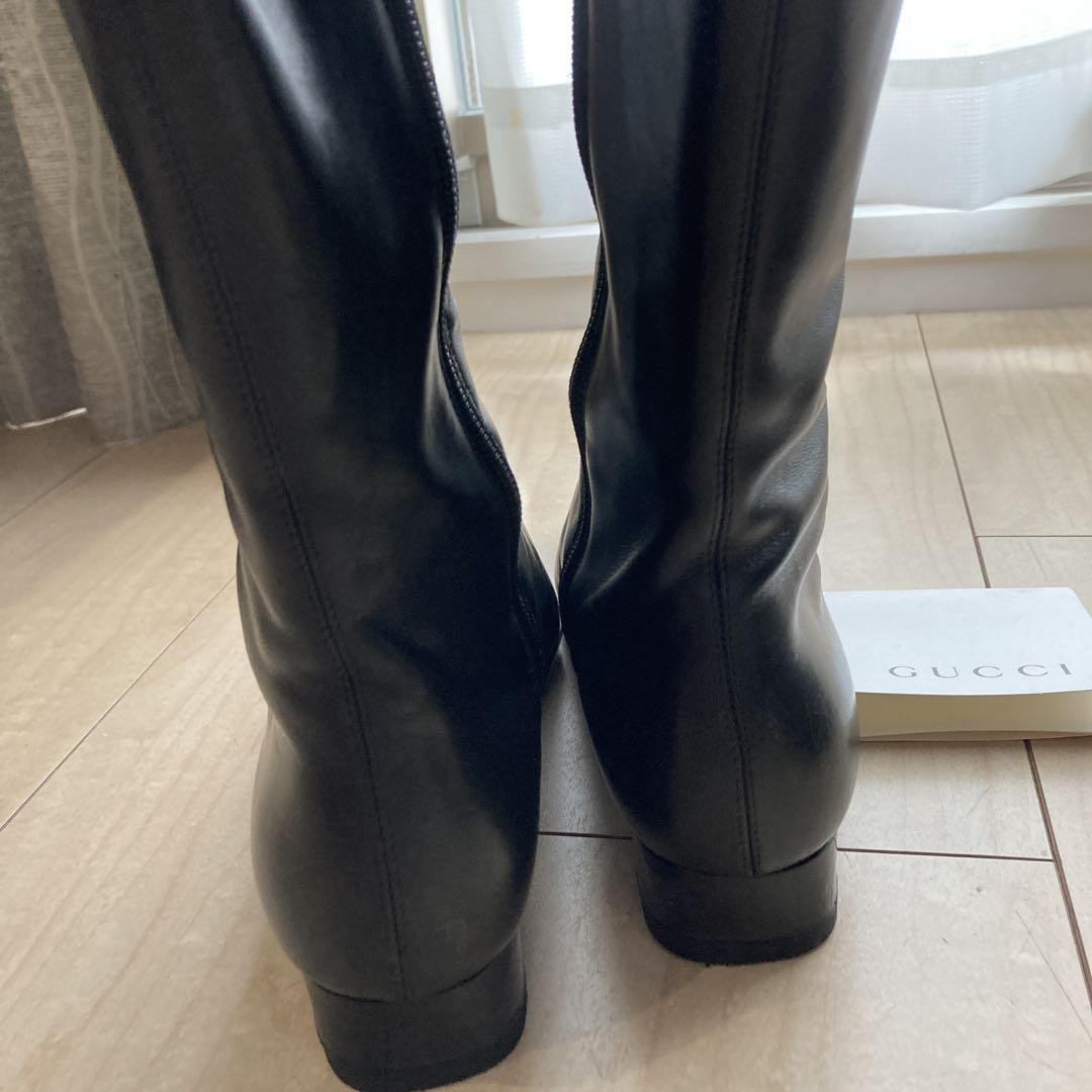 GUCCI Long Boots Shoes EU 37.5 US 7.5 Leather Black Authentic