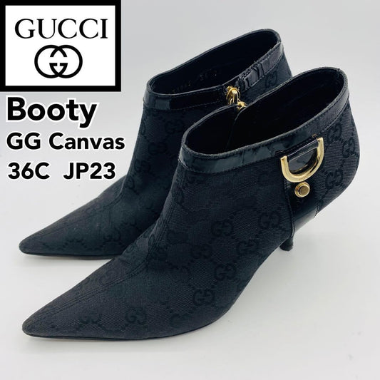 GUCCI Short Boots Shoes GG Canvas EU 36 US 6 Black Authentic