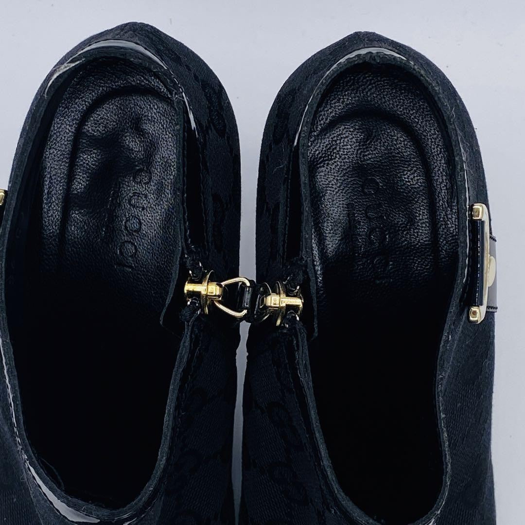 GUCCI Short Boots Shoes GG Canvas EU 36 US 6 Black Authentic