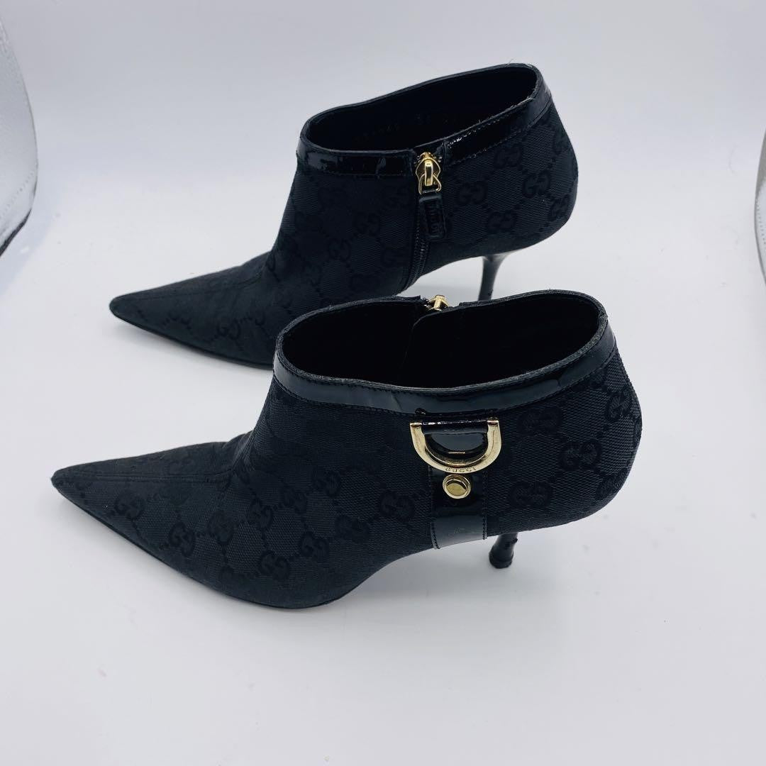 GUCCI Short Boots Shoes GG Canvas EU 36 US 6 Black Authentic