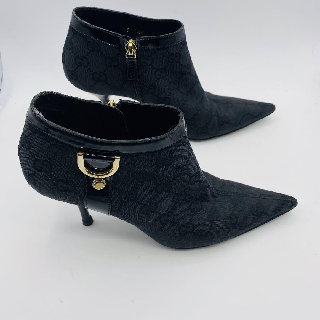 GUCCI Short Boots Shoes GG Canvas EU 36 US 6 Black Authentic