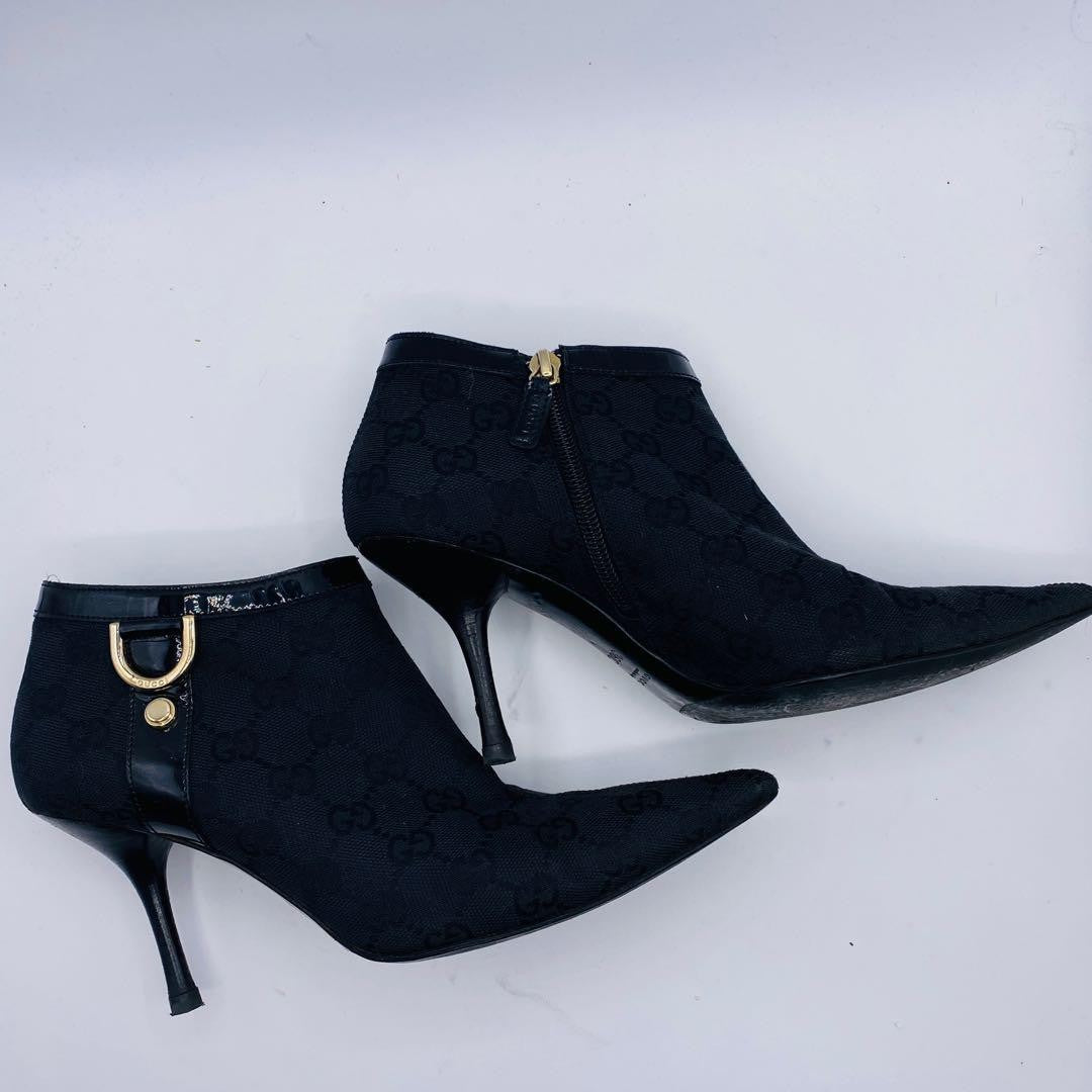 GUCCI Short Boots Shoes GG Canvas EU 36 US 6 Black Authentic