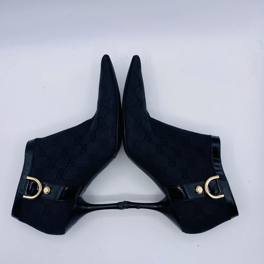 GUCCI Short Boots Shoes GG Canvas EU 36 US 6 Black Authentic
