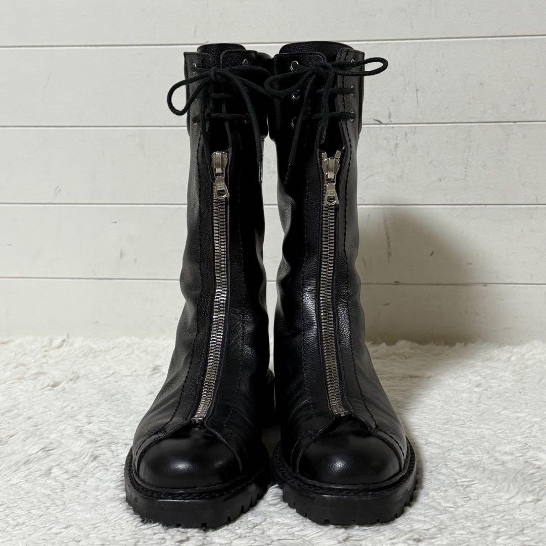GUCCI Front zip Boots Shoes EU 36 US 6 Leather Black Authentic