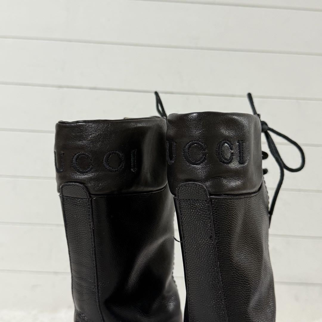 GUCCI Front zip Boots Shoes EU 36 US 6 Leather Black Authentic