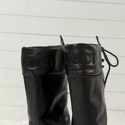 GUCCI Front zip Boots Shoes EU 36 US 6 Leather Black Authentic