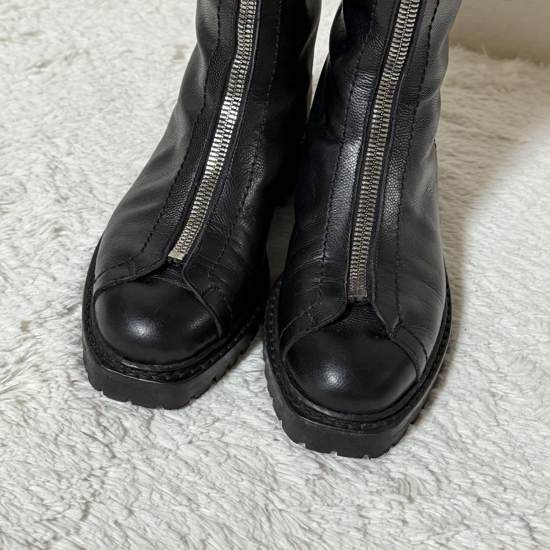 GUCCI Front zip Boots Shoes EU 36 US 6 Leather Black Authentic