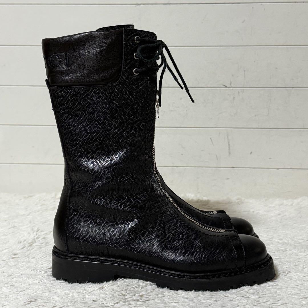 GUCCI Front zip Boots Shoes EU 36 US 6 Leather Black Authentic