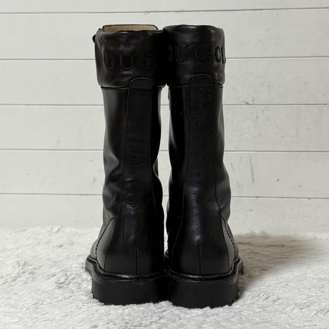 GUCCI Front zip Boots Shoes EU 36 US 6 Leather Black Authentic