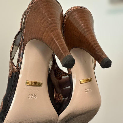 GUCCI Shoes Pumps Heel EU 37.5 US 7.5 Leather Brown Black Authentic
