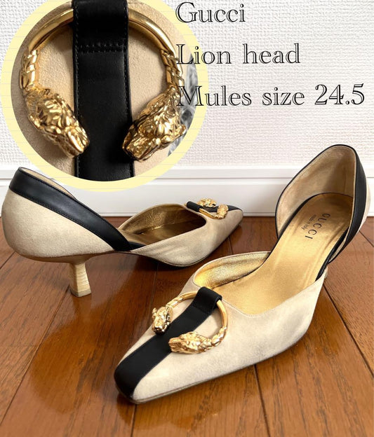 GUCCI Shoes Pumps Heel TIGER HEAD EU 37.5 US 7.5 REAL LEATHER Authentic