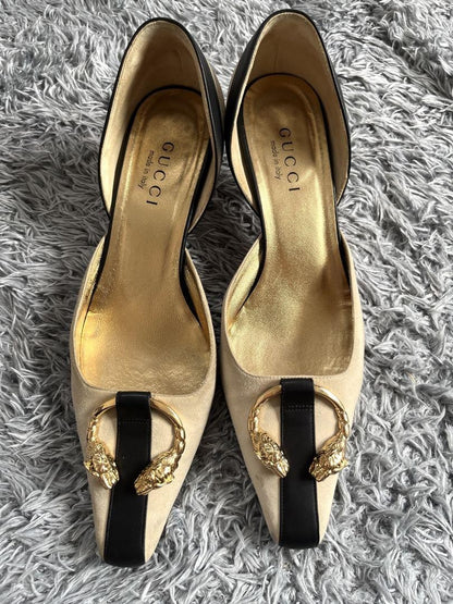 GUCCI Shoes Pumps Heel TIGER HEAD EU 37.5 US 7.5 REAL LEATHER Authentic