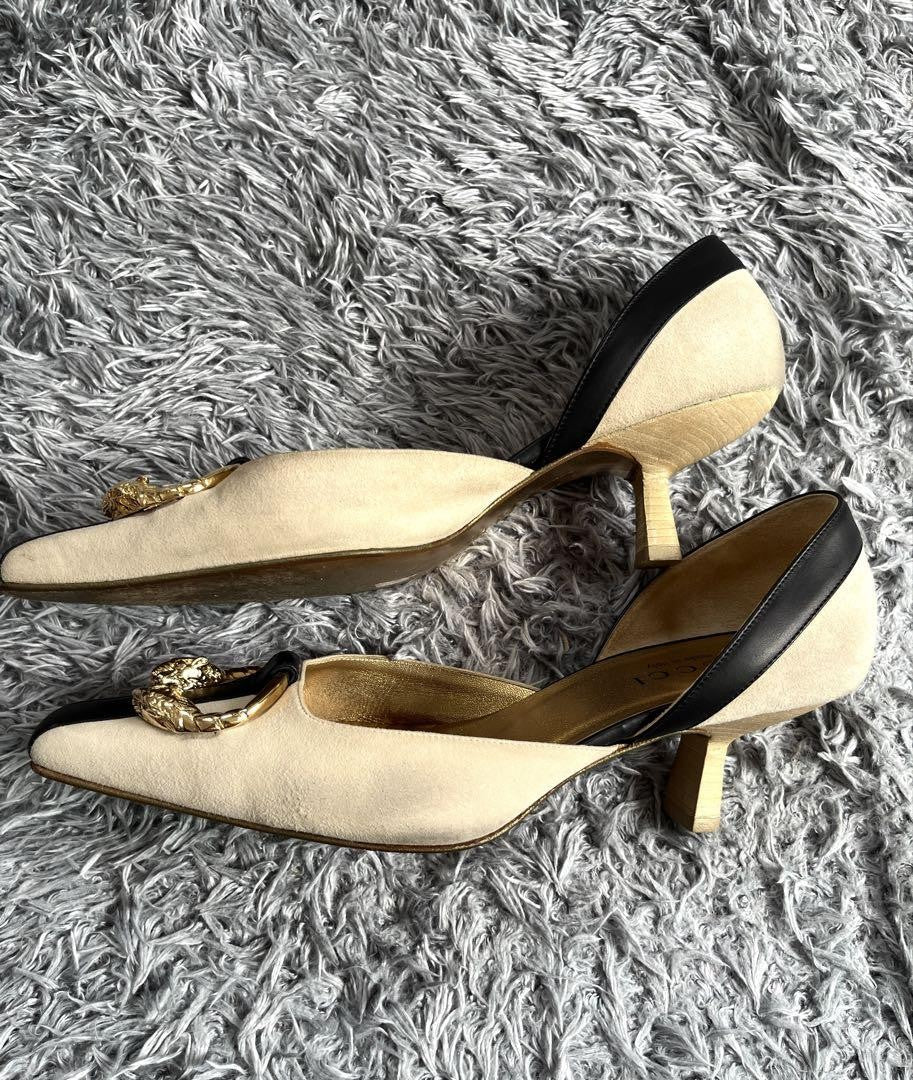 GUCCI Shoes Pumps Heel TIGER HEAD EU 37.5 US 7.5 REAL LEATHER Authentic