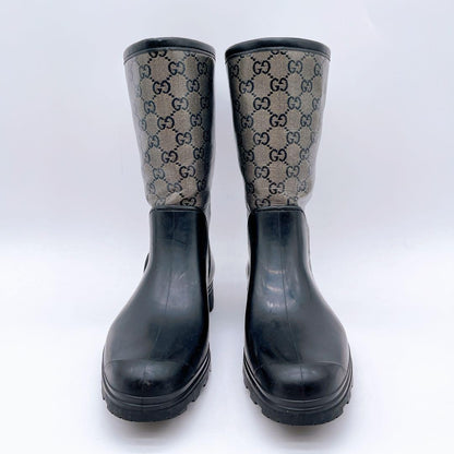 GUCCI Rain Boots Shoes GG Supreme EU 37 US 7 Beige Black Authentic