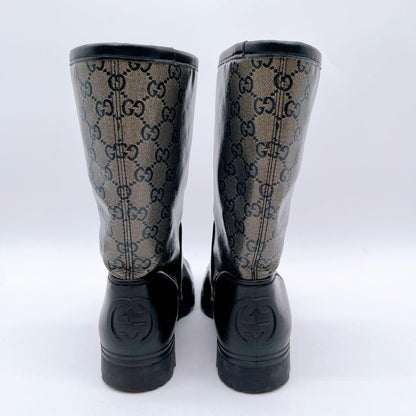 GUCCI Rain Boots Shoes GG Supreme EU 37 US 7 Beige Black Authentic