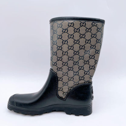 GUCCI Rain Boots Shoes GG Supreme EU 37 US 7 Beige Black Authentic