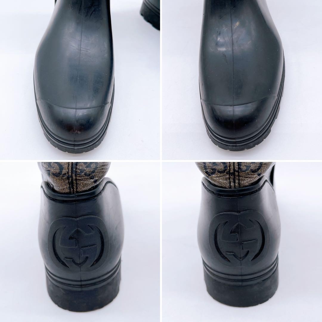 GUCCI Rain Boots Shoes GG Supreme EU 37 US 7 Beige Black Authentic