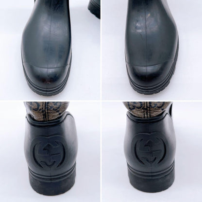 GUCCI Rain Boots Shoes GG Supreme EU 37 US 7 Beige Black Authentic