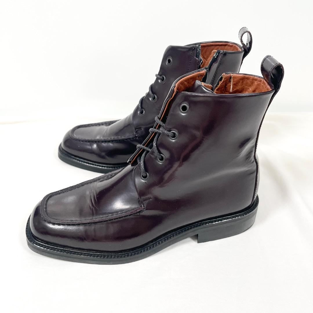 GUCCI Side zip Boots Shoes EU 37.5 US 7.5 Patent Leather Brown Authentic