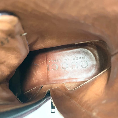 GUCCI Side zip Boots Shoes EU 37.5 US 7.5 Patent Leather Brown Authentic