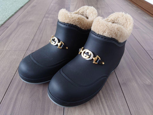 GUCCI Rubber Mouton Boots Shoes EU 37 US 7 Black Authentic
