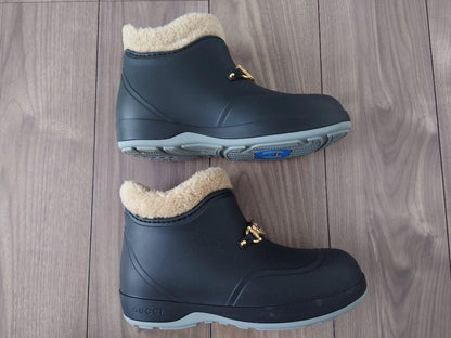 GUCCI Rubber Mouton Boots Shoes EU 37 US 7 Black Authentic