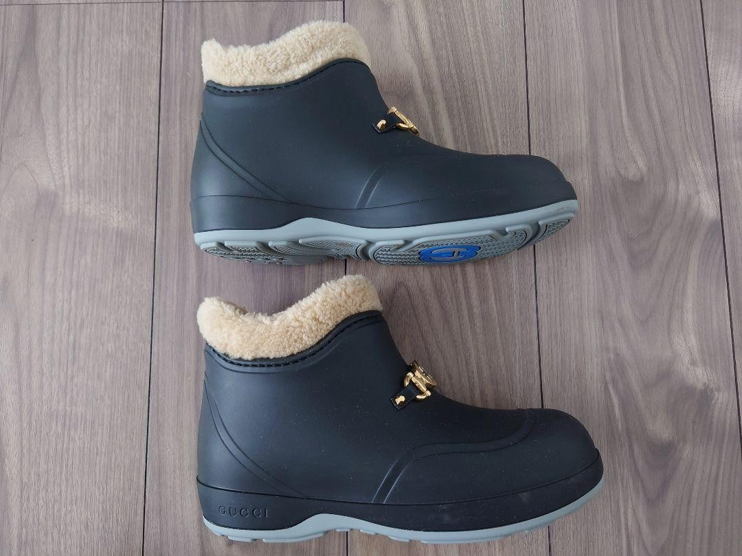 GUCCI Rubber Mouton Boots Shoes EU 37 US 7 Black Authentic